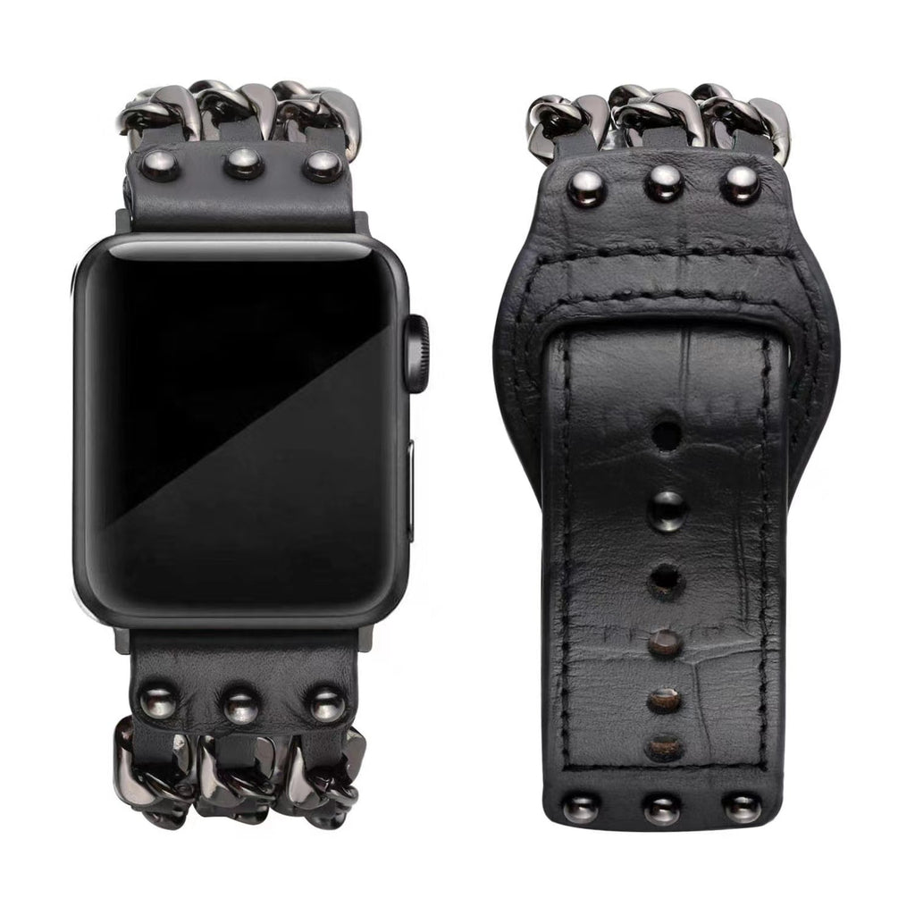 Metal Leather Bracelet Apple Watch Band - Black