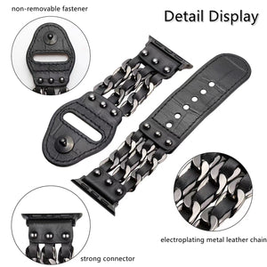 Metal Leather Bracelet Apple Watch Band - Black