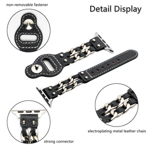 Metal Leather Bracelet Apple Watch Band - Black