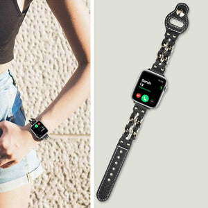 Metal Leather Bracelet Apple Watch Band - Black