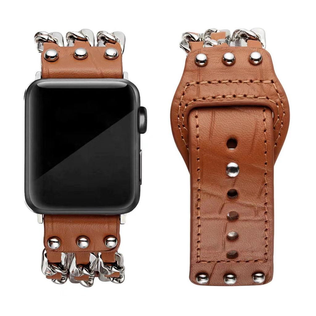 Metal Leather Bracelet Apple Watch Band - Brown