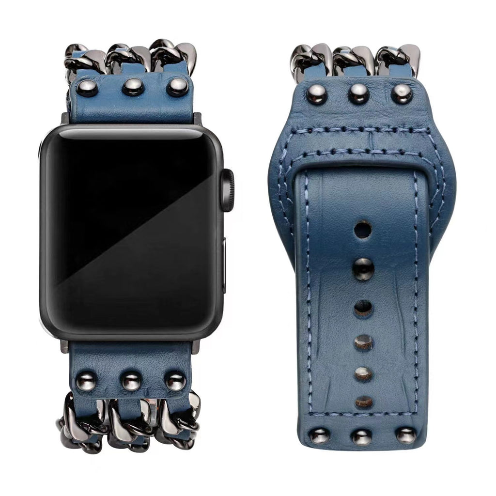 Metal Leather Bracelet Apple Watch Band - Navy