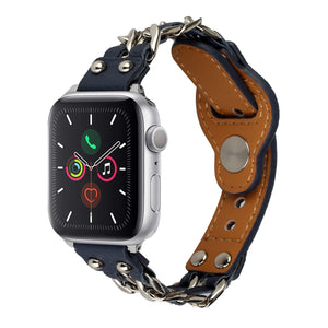 Metal Leather Bracelet Apple Watch Band - Navy