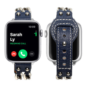 Metal Leather Bracelet Apple Watch Band - Navy