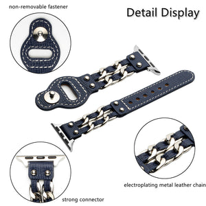 Metal Leather Bracelet Apple Watch Band - Navy