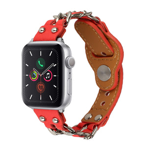 Metal Leather Bracelet Apple Watch Band - Red