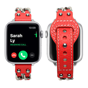 Metal Leather Bracelet Apple Watch Band - Red