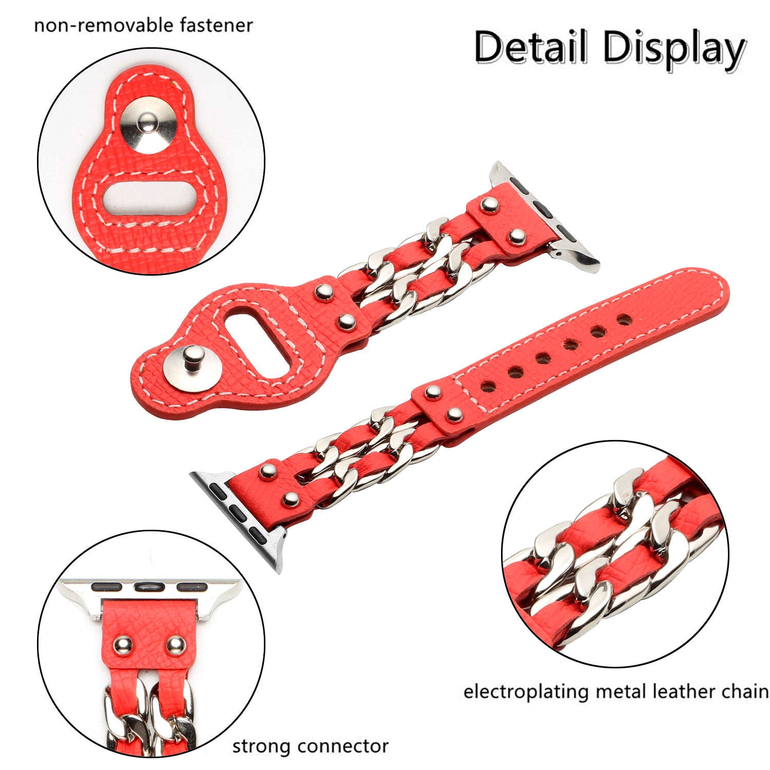 Metal Leather Bracelet Apple Watch Band - Red