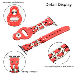 Metal Leather Bracelet Apple Watch Band - Red