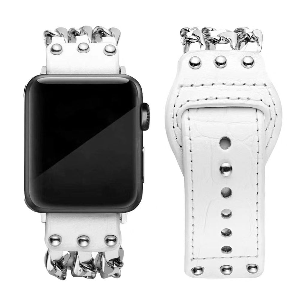 Metal Leather Bracelet Apple Watch Band - White