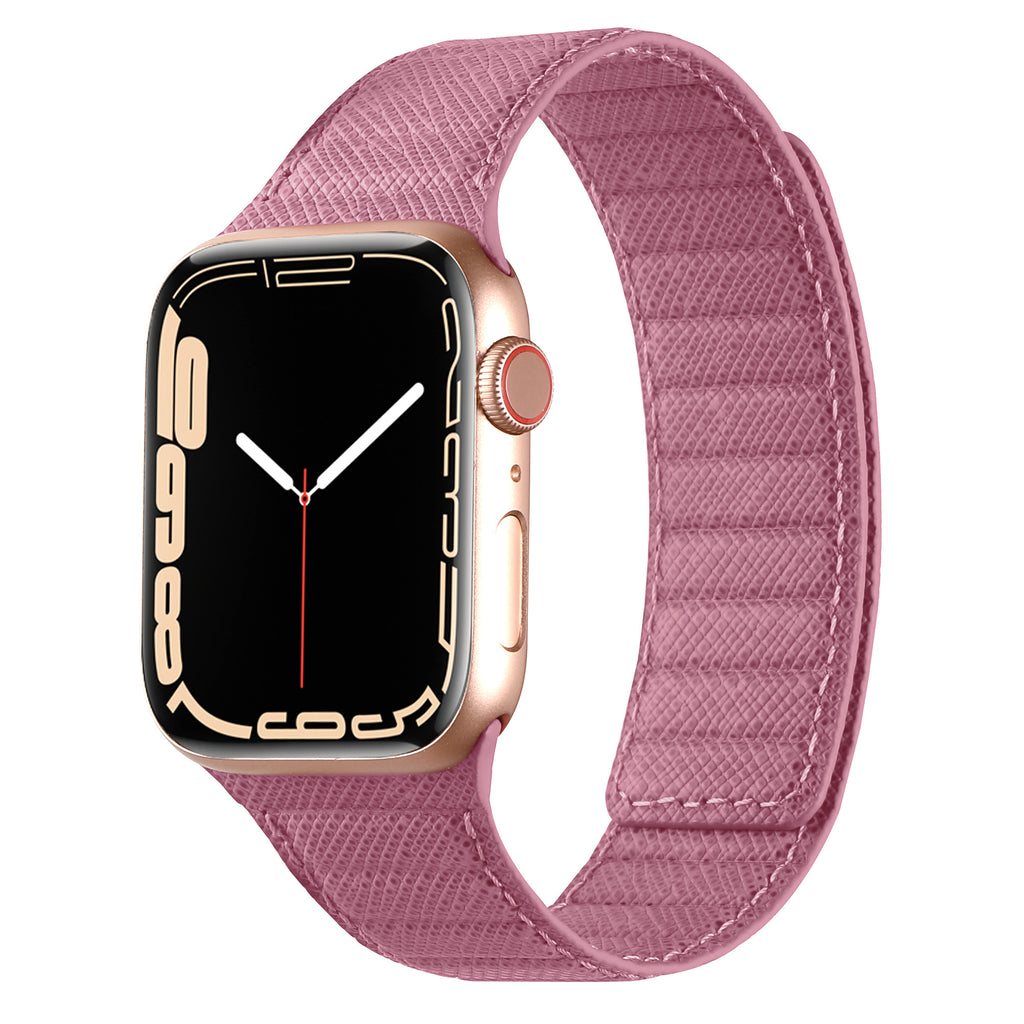 Genuine Leather Apple Watch Band - Striated Ruby